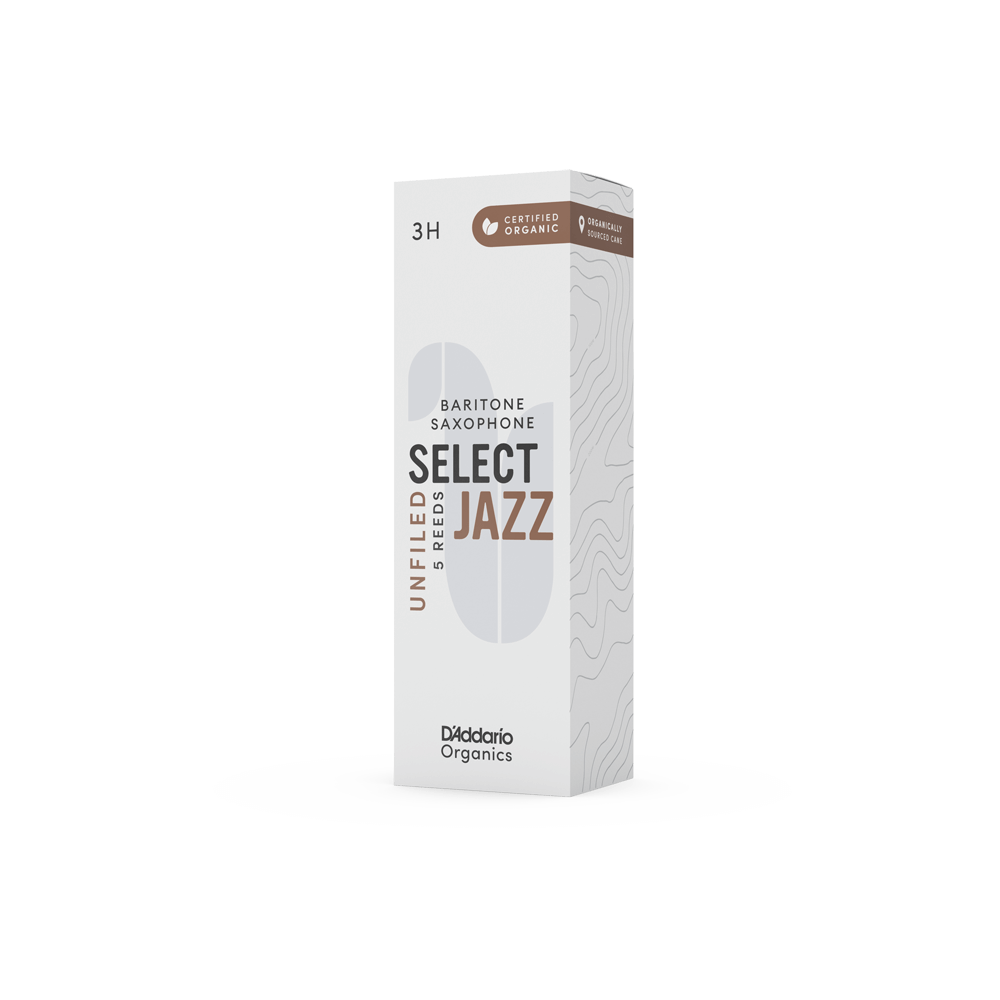 D'Addario Organic Select Jazz Unfiled Baritone Saxophone Reeds - Individually Sealed, 5-Pack