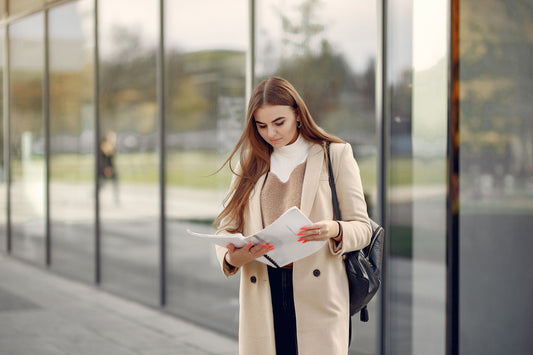 Woman looking at papers