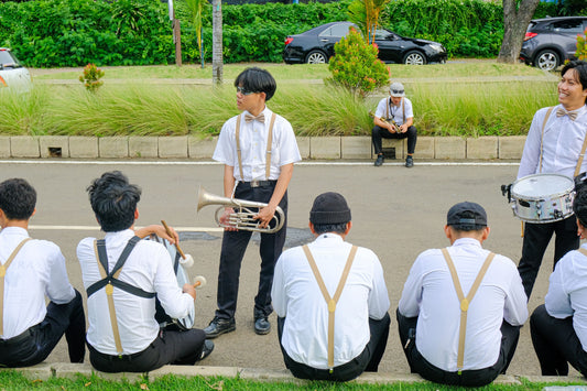 Band Kids Waiting with their instruments