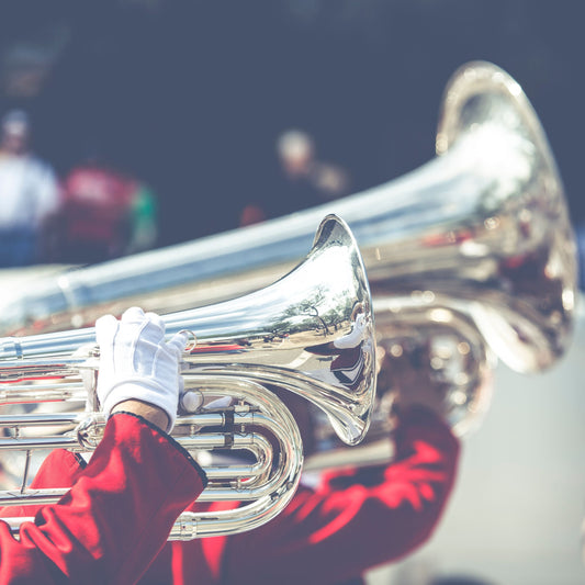 low brass players in marching band - no faces