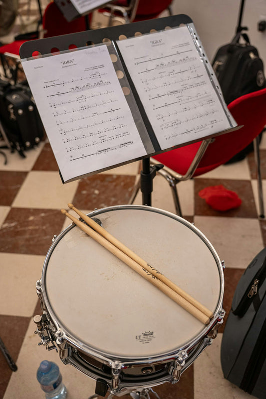 Snare Drum in front of sheet music