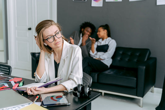 person at desk stressed out