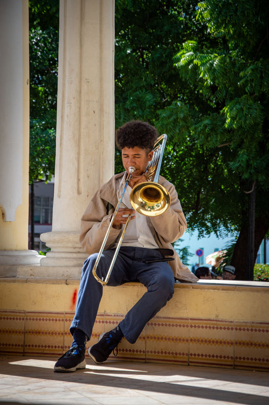 Teen playing trombone