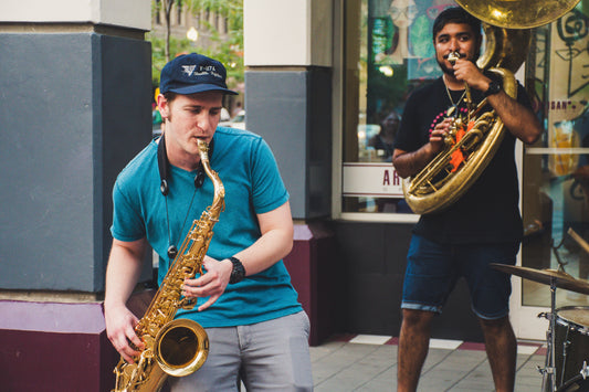saxophone and tuba player