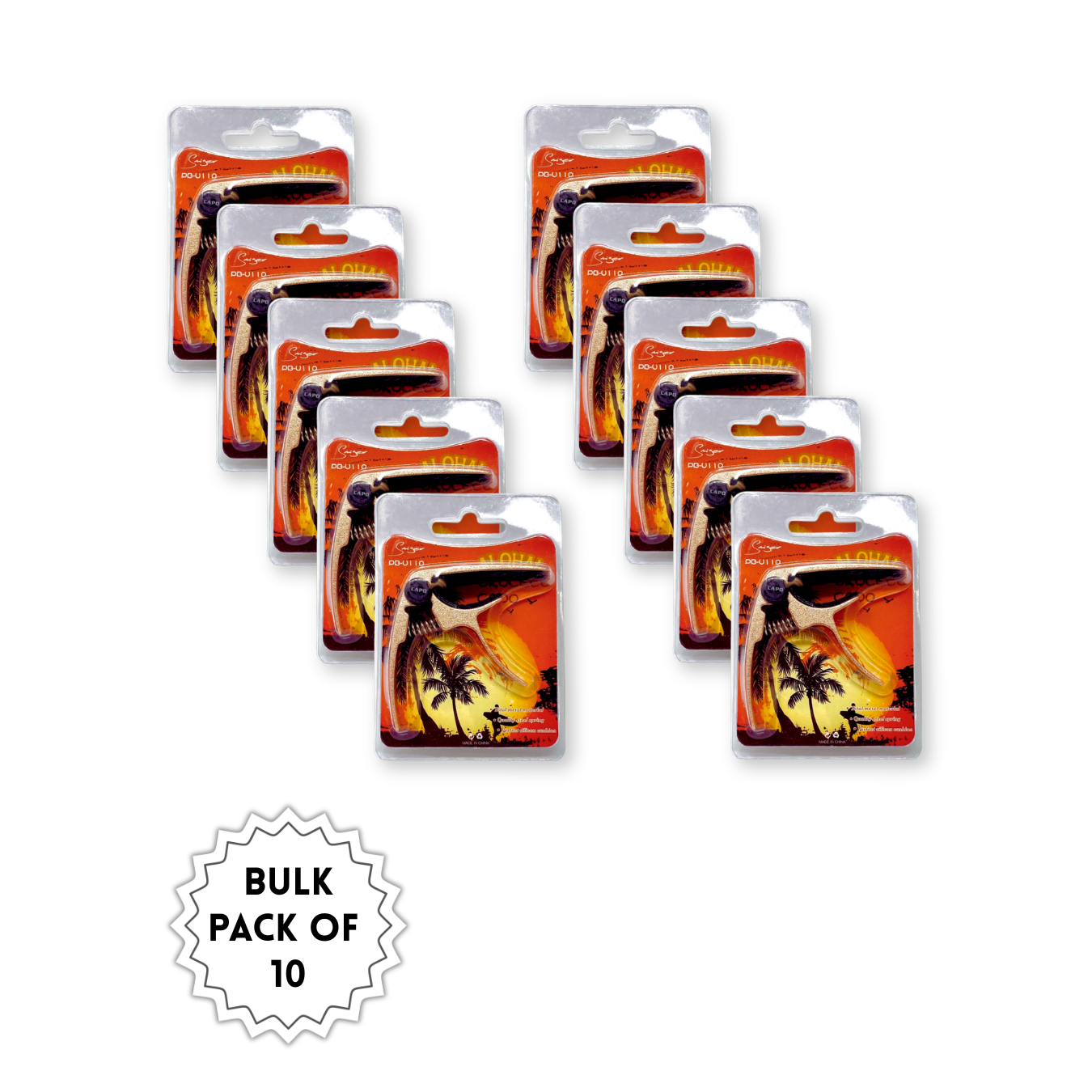 Ten-pack of brass guitar capos