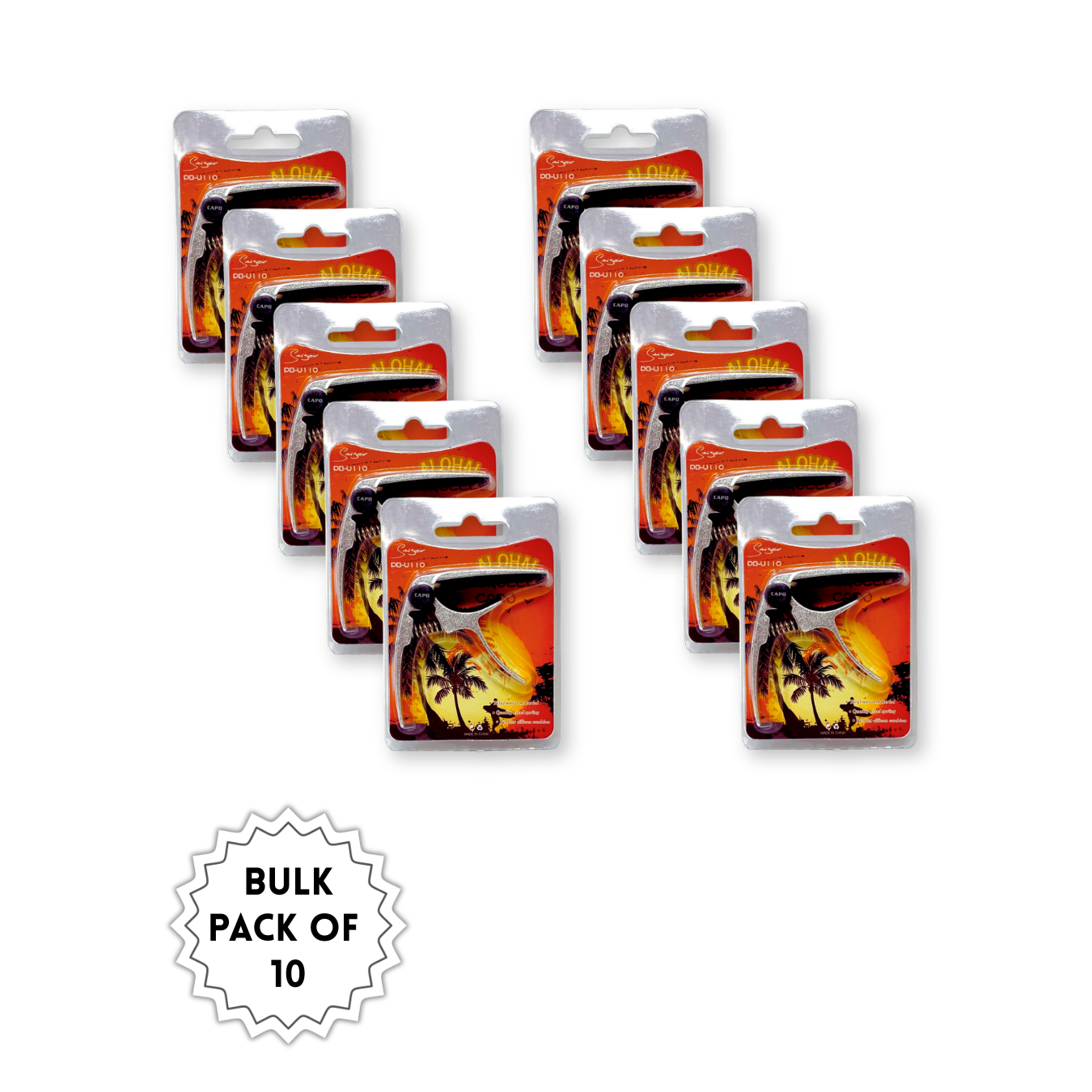 Ten-pack of silver guitar capos
