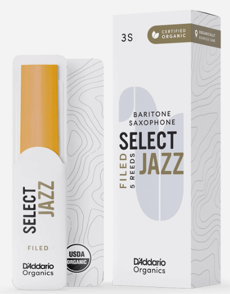 D'Addario Organic Select Jazz Filed Baritone Saxophone Reeds - Individually Sealed, 5-Pack - Reeds For Less