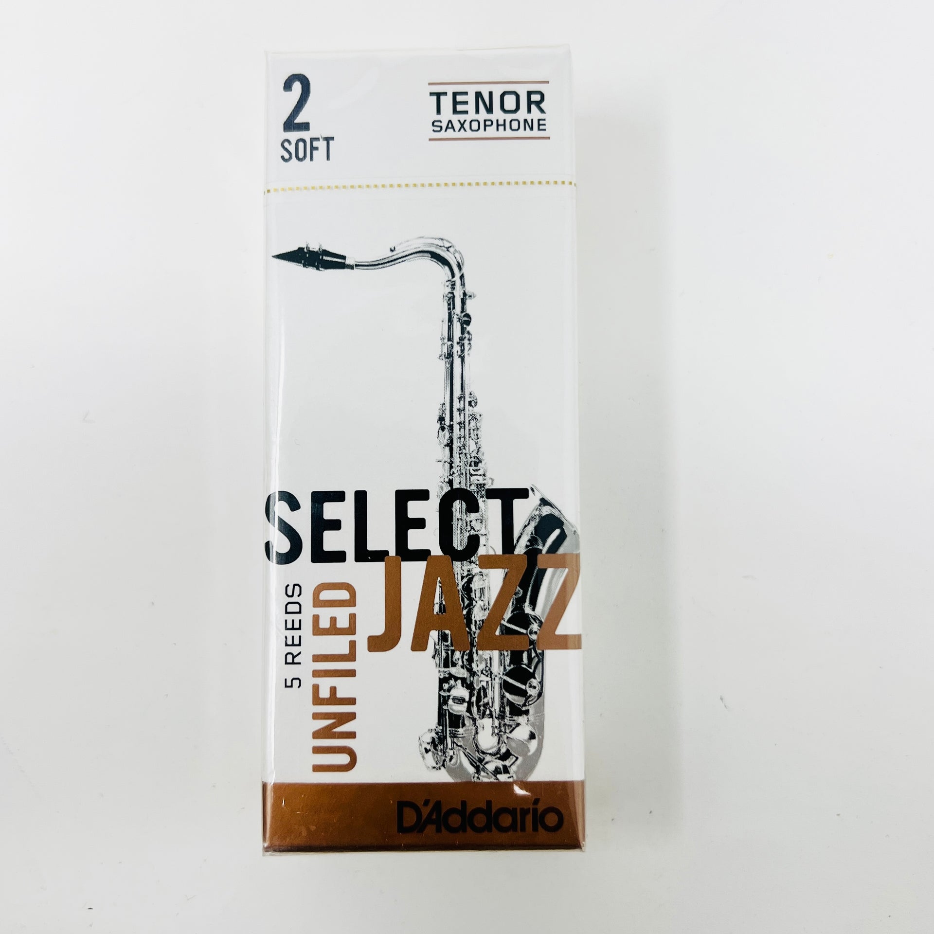 D'Addario Select Jazz Tenor Saxophone Reeds - Organic Unfiled, Strength 2 Medium, 5 Pack