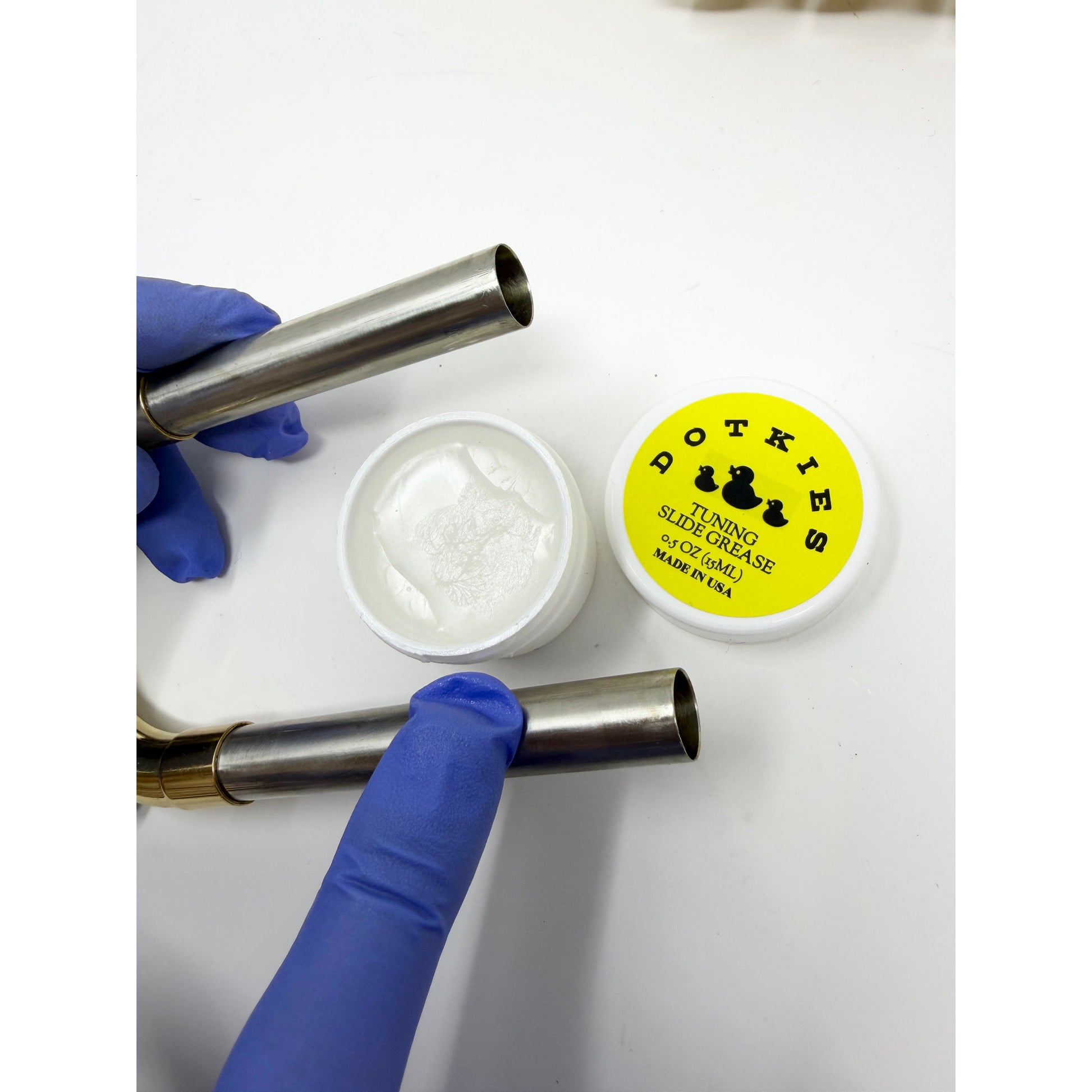 Dotkies tuning slide grease applied to a trumpet