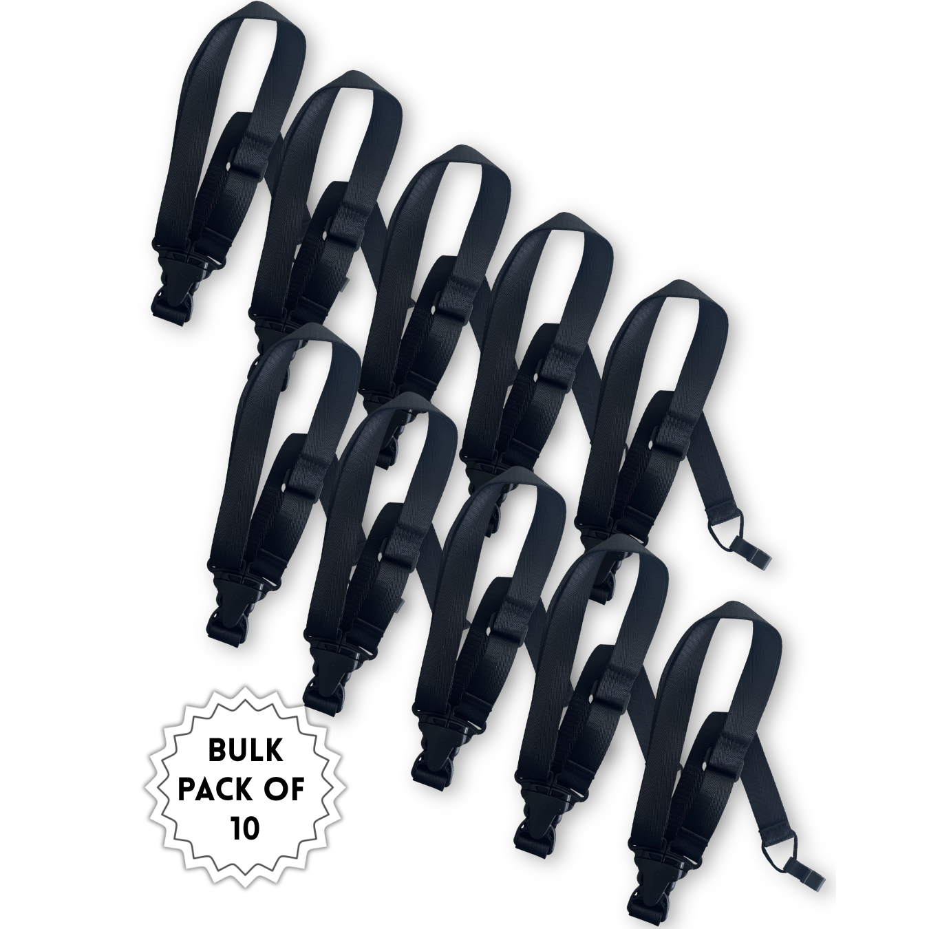 Ten-pack of black ukulele straps