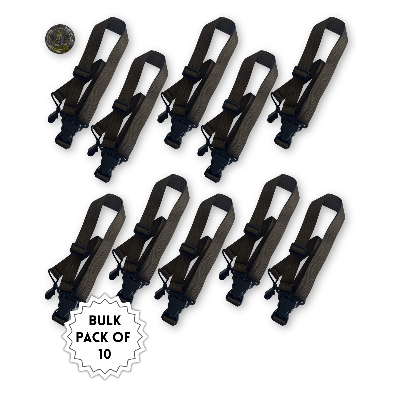 Ten-pack of brown ukulele straps, alternate view