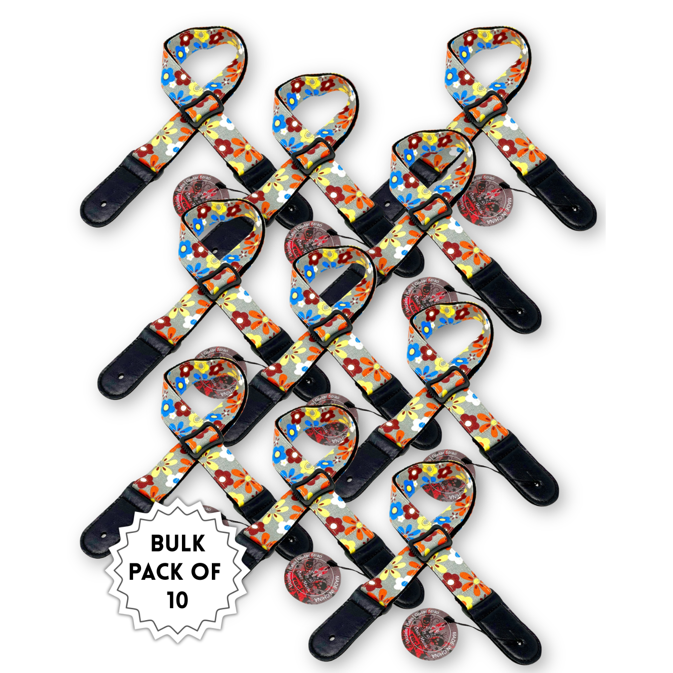 Ten-pack of floral-print ukulele straps