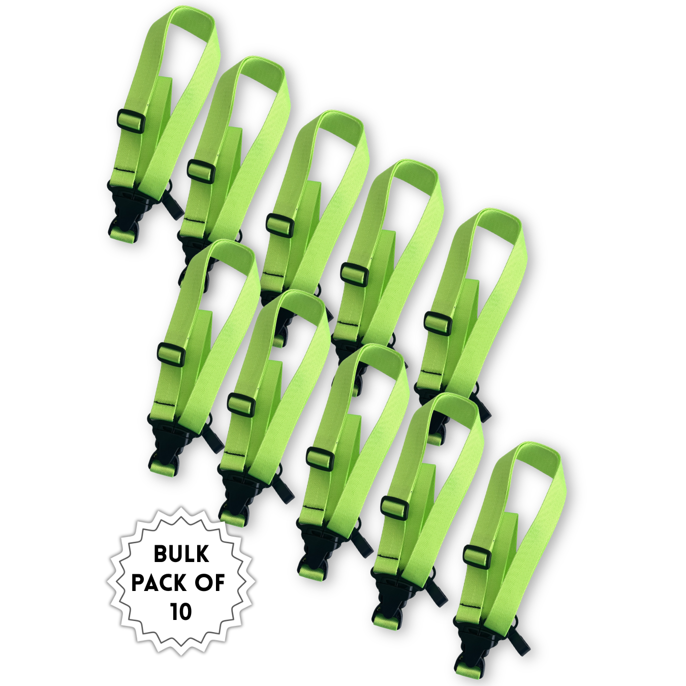 Ten-pack of neon green ukulele straps