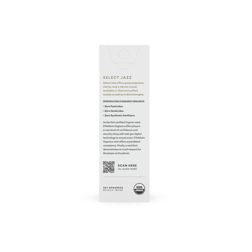 D'Addario Organic Select Jazz Filed Baritone Saxophone Reeds - Individually Sealed, 5-Pack - Reeds For Less